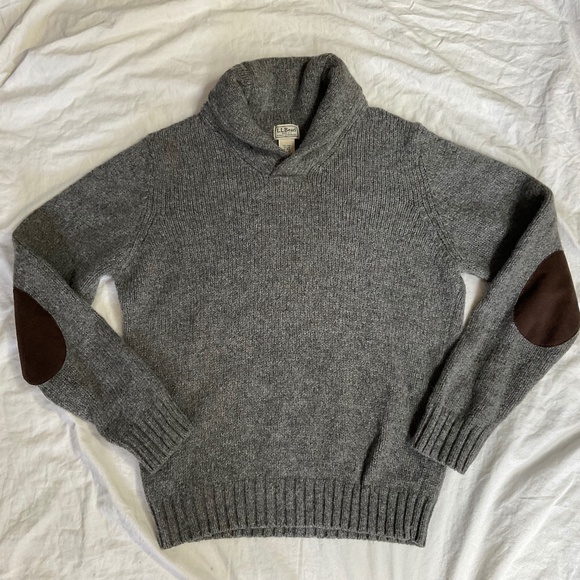 Men’s Medium Cowl Neck 100% Shetland Wool Sweater in Heather Grey by L.L.Bean - Picture 1 of 9